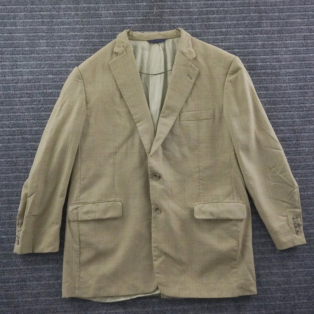 Burberry London Sport Coat Mens 46 Long Tan Wool Windowpane Kensington Blazer
